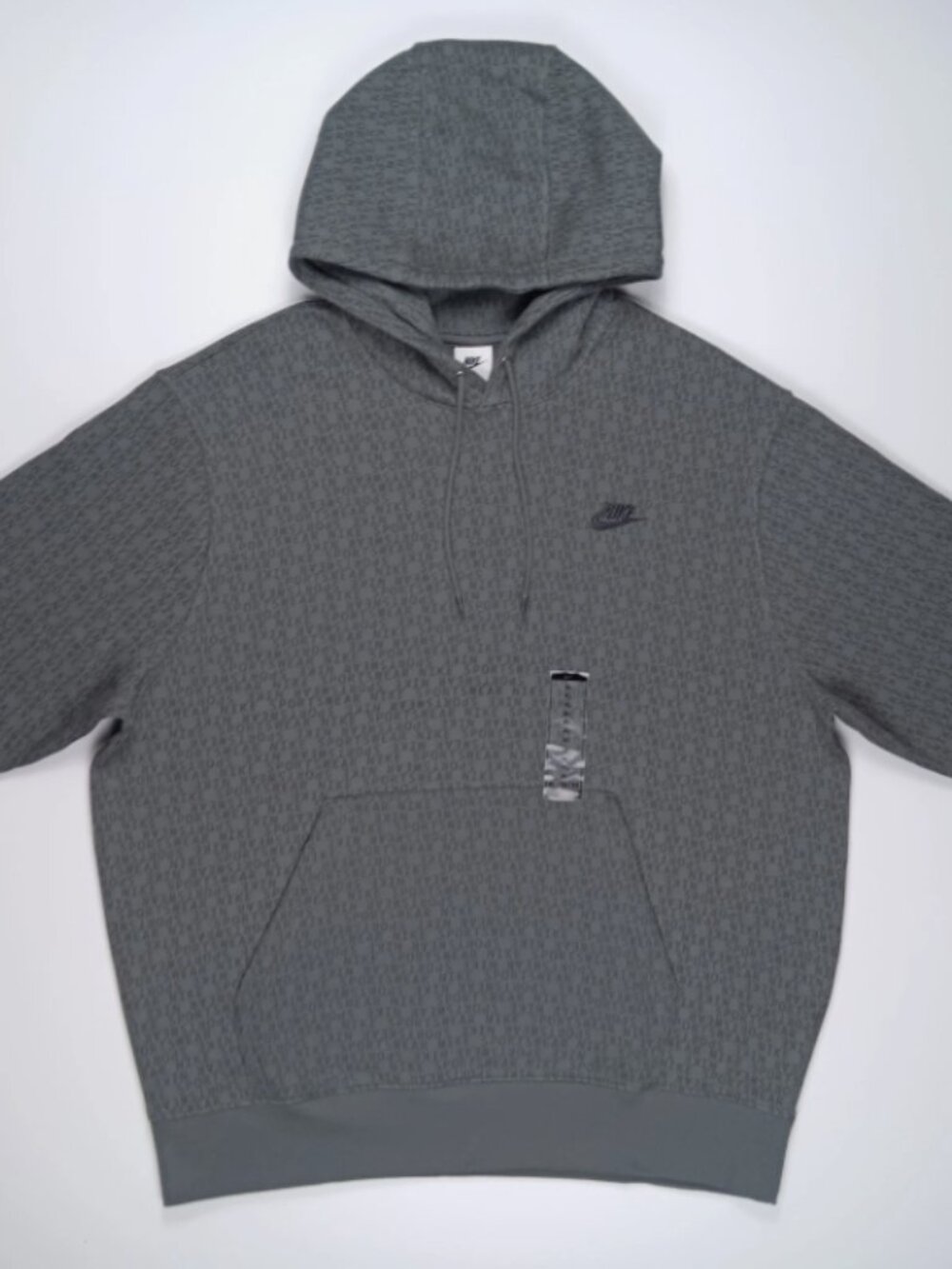 Nike Club Fleece Monogram Hoodie Men's XL HV4615-068 Gray Pullover NWT